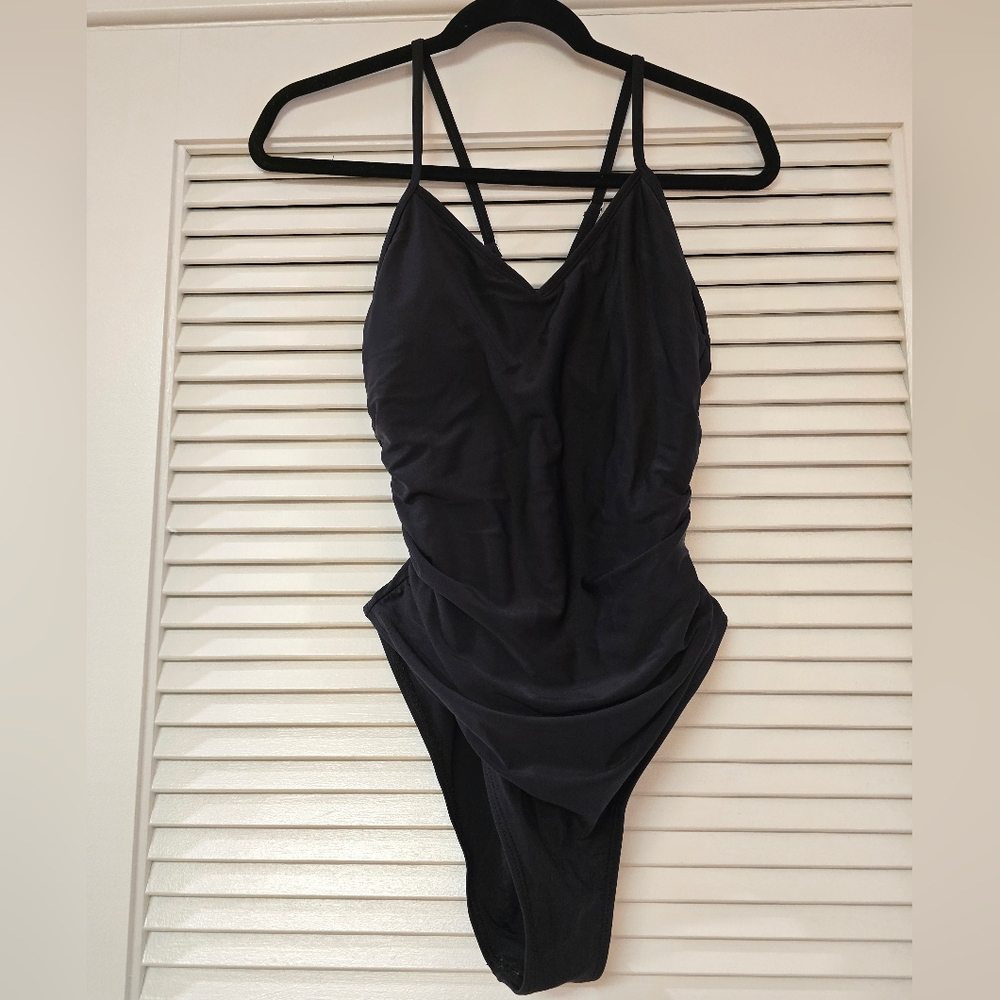 Black & Silver One-Piece Swimsuit With Cut-Out Back Detail